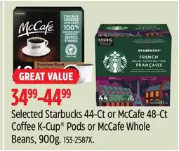 Canadian Tire Keurig Selected Starbucks 44-Ct or McCafe 48-Ct Coffee K-Cup Pods or McCafe Whole Beans offer