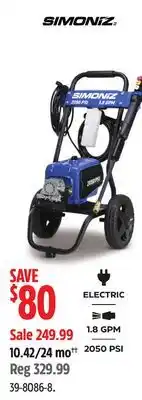 Canadian Tire Simoniz ELECTRIC 1.8 GPM 2050 PSI offer