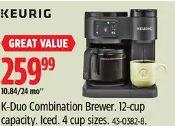 Canadian Tire K-Duo Combination Brewer. 12-cup capacity. Iced. 4 cup sizes offer