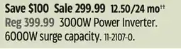 Canadian Tire Motomaster 3000W Power Inverter. 6000W surge capacity offer