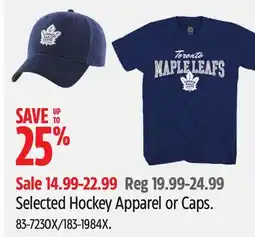 Canadian Tire NHL Selected Hockey Apparel or Caps offer