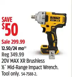 Canadian Tire DEWALT 20V MAX XR Brushless 1⁄2˝ Mid-Range Impact Wrench offer