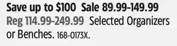 Canadian Tire FOR LIVING Selected Organizers or Benches offer