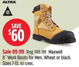 Canadian Tire Maxwell 8˝ Work Boots for Men Wheat or black offer