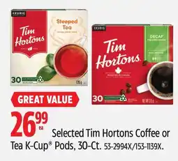 Canadian Tire Selected Tim Hortons Coffee or Tea K-Cup Pods offer