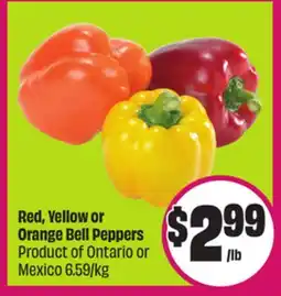 Chalo FreshCo Red, Yellow or Orange Bell Peppers Product of Ontario or Mexico 6.59/kg offer