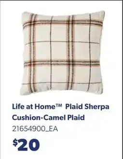 Real Canadian Superstore LIFE AT HOME PLAID SHERPA CUSHION-CAMEL PLAID offer
