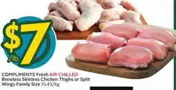 Sobeys COMPLIMENTS Fresh AIR-CHILLED Boneless Skinless Chicken Thighs or Split Wings offer