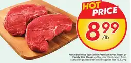 Sobeys Fresh Boneless Top Sirloin Premium Oven Roast or Family Size Steaks offer