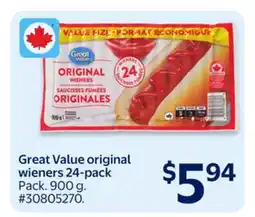 Walmart Great Value original wieners 24-pack offer