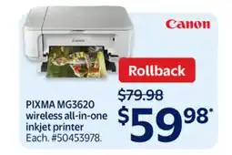 Walmart PIXMA MG3620 wireless all-in-one inkjet printer offer
