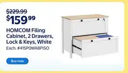 Walmart HOMCOM Filing Cabinet, 2 Drawers, Lock & Keys, White offer