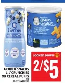 Food Basics GERBER SNACKS LIL' CRUNCHIES OR CEREAL PUFFS offer