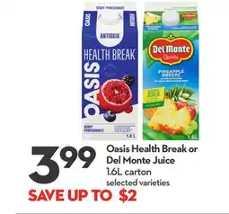 Longo's Oasis Health Break or Del Monte Juice offer