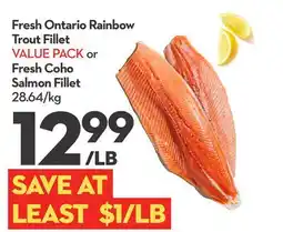 Longo's Fresh Ontario Rainbow Trout Fillet VALUE PACK or Fresh Coho Salmon Fillet offer