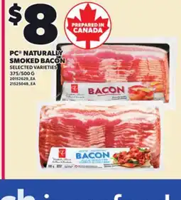 Loblaws PC NATURALLY SMOKED BACON, 375/500 G offer