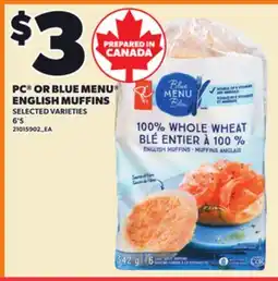 Loblaws PC OR BLUE MENU ENGLISH MUFFINS, 6'S offer