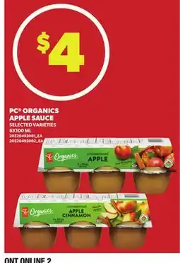 Loblaws PC ORGANICS APPLE SAUCE, 6X100 ML offer