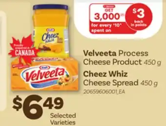 Loblaws VELVEETA PROCESS CHEESE PRODUCT 450 G, CHEEZ WHIZ CHEESE SPREAD 450 G offer