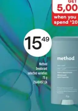 Loblaws METHOD DEODORANT, 75 G offer