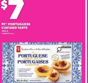 Loblaws PC PORTUGUESE CUSTARD TARTS, 360 G offer