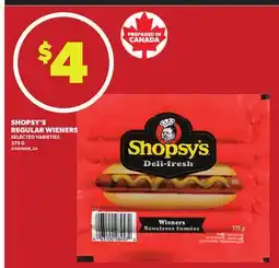 Loblaws SHOPSY'S REGULAR WIENERS, 375 G offer