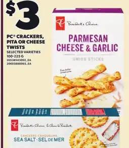 Loblaws PC CRACKERS, PITA OR CHEESE TWISTS, 100-225 G offer