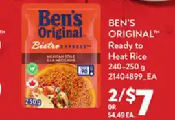 Loblaws BEN'S ORIGINAL READY TO HEAT RICE, 240–250 G offer