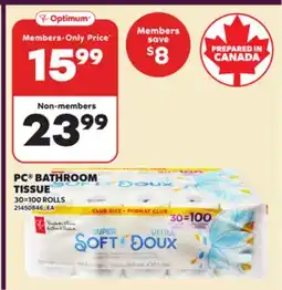 Loblaws PC BATHROOM TISSUE, 30=100 ROLLS offer