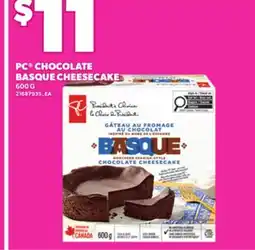 Loblaws PC CHOCOLATE BASQUE CHEESECAKE, 600 G offer