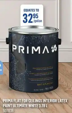 Canac Prima Flat for Ceilings Interior Latex Paint Ultimate White 3.78 L offer