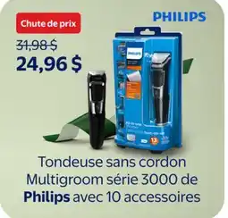 Walmart Tondeuse sans cordon Multigroom série 3000 de Philips avec 10 accessoires offer