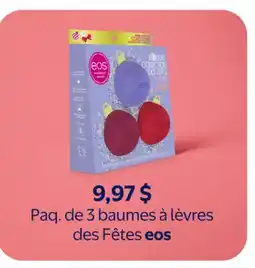 Walmart Paq. de 3 baumes à lèvres des Fêtes eos offer
