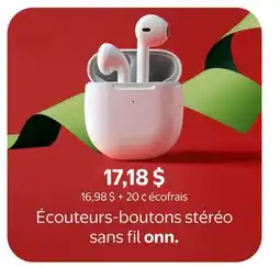 Walmart Écouteurs-boutons stéréo sans fil onn offer