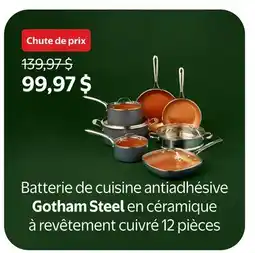 Walmart Batterie de cuisine antiadhésive Gotham Steel en céramique a revêtement cuivré 12 pieces offer