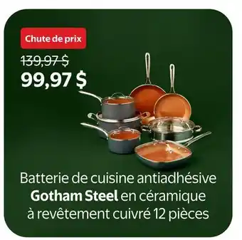 Walmart Batterie de cuisine antiadhésive Gotham Steel en céramique a revêtement cuivré 12 pieces offer