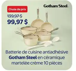Walmart Batterie de Cuisine antiadhésive Gotham Steel en céramique martelée crème 10 pieces offer