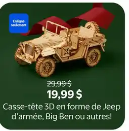 Walmart Casse-tête 3D en forme de Jeep d'armée, Big Ben ou autres! offer