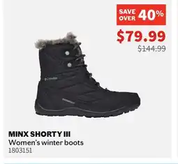 Sports Experts Columbia MINX SHORTY III Women's winter boots offer