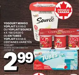 L'Intermarché YOGOURT MINIGO, 6 X 60G OU SOURCE, 4 X 100G/630G OU EN TUBES, 8 X 56 G | YOGURT offer
