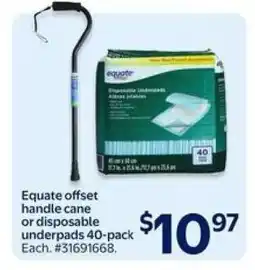 Walmart Equate Offset Handle Cane or Disposable Underpads 40-Pack offer
