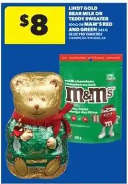 Real Canadian Superstore Lindt Gold Bear Milk or Teddy Sweater & M&M's Red and Green offer