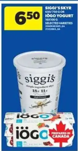 Real Canadian Superstore Siggi's Skyr / Iögo Yogurt offer