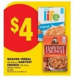 No Frills Quaker Cereal or Harvest Crunch offer