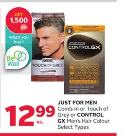 Rexall JUST FOR MEN Comb-In or Touch of Grey or CONTROL GX Men's Hair Colour offer