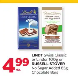 Rexall LINDT Swiss Classic or Lindor 100g or RUSSELL STOVER No Sugar Added 85g Chocolate Bars offer