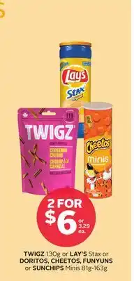 Rexall TWIGZ 130g or LAY'S Stax or DORITOS, CHEETOS, FUNYUNS or SUNCHIPS Minis 81g-163g offer