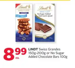 Rexall LINDT Swiss Grandes 150g-200g or No Sugar Added Chocolate Bars 100g offer