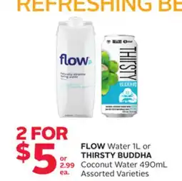 Rexall FLOW Water 1L or THIRSTY BUDDHA Coconut Water 490mL offer