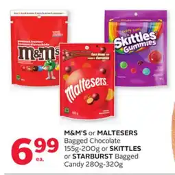 Rexall M & M' S or MALTESERS Bagged Chocolate 155g-200g or SKITTLES or STARBURST Bagged Candy 280g-320g offer